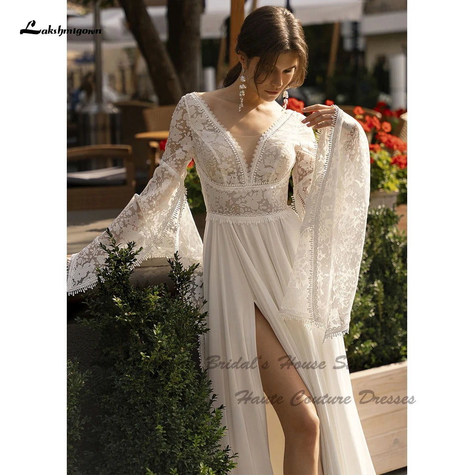 Boho Lace Long Sleeve Wedding Dress