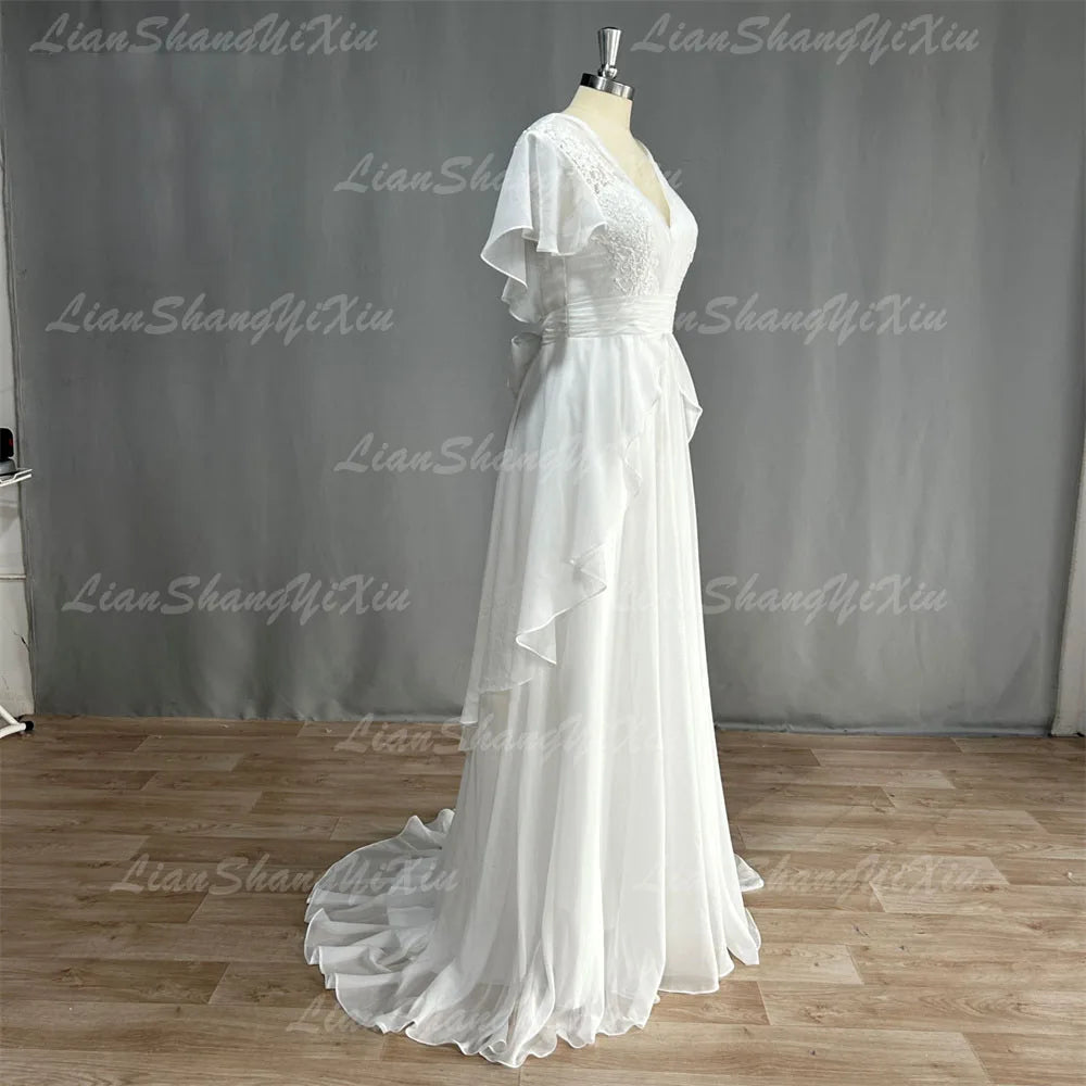 Boho Chiffon Backless Wedding Dress