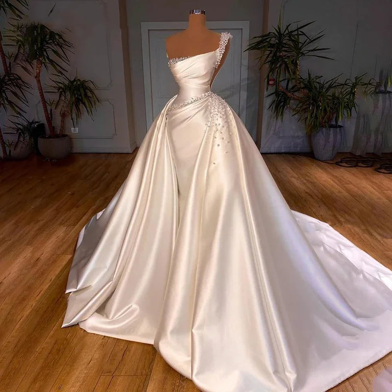 One Shoulder Satin Wedding Dress