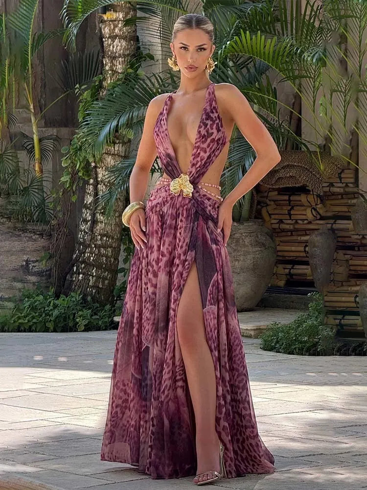 Leopard Halter Maxi Dress