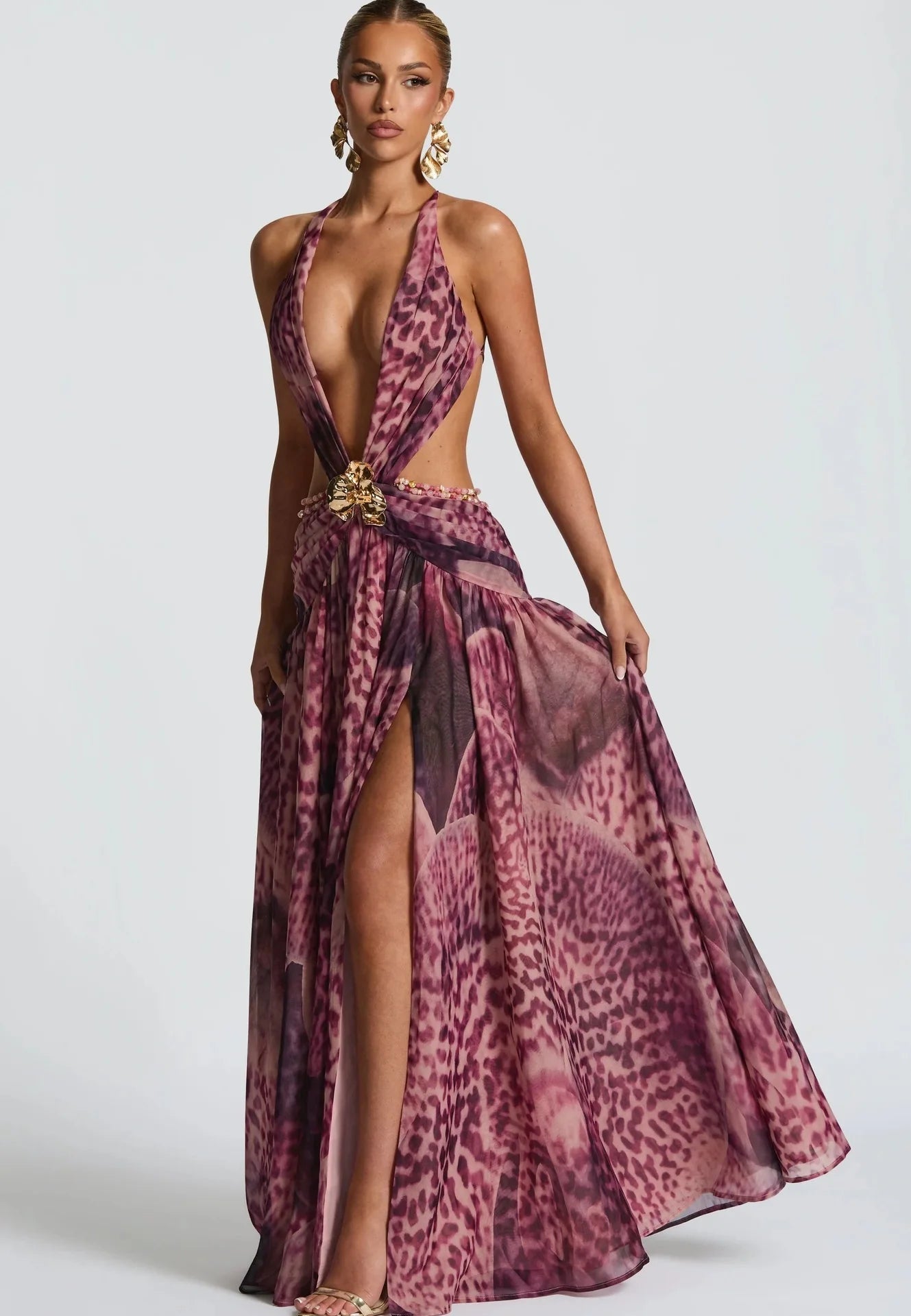 Leopard Halter Maxi Dress