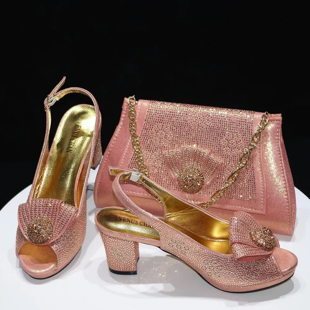 Women's Rhinestone Shoes Bag Set