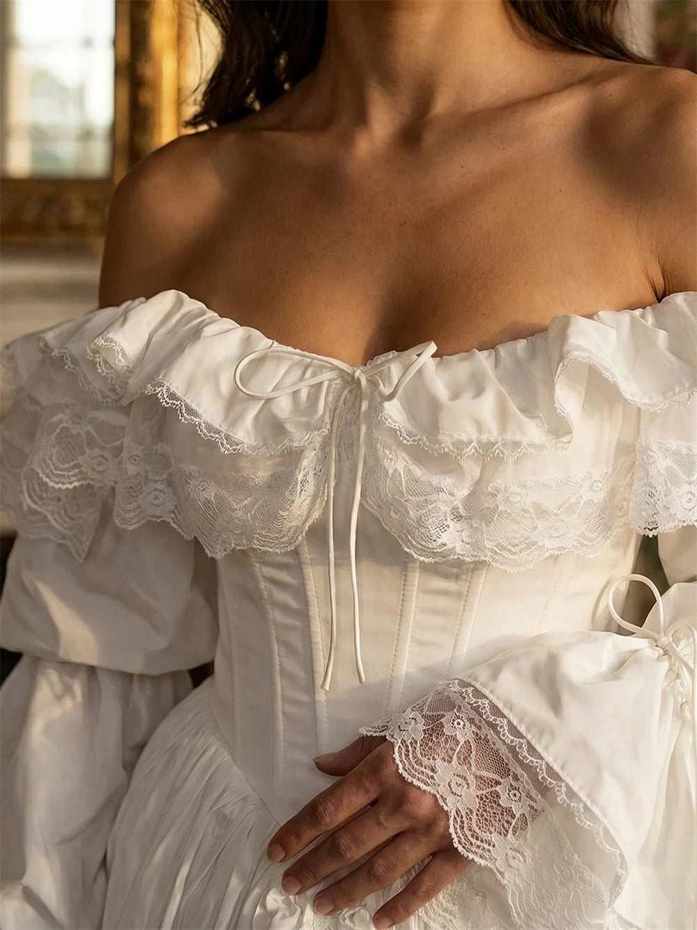Off-Shoulder Satin Wedding Gown