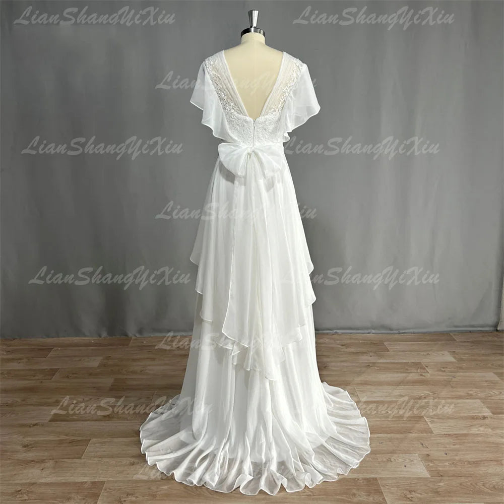Boho Chiffon Backless Wedding Dress
