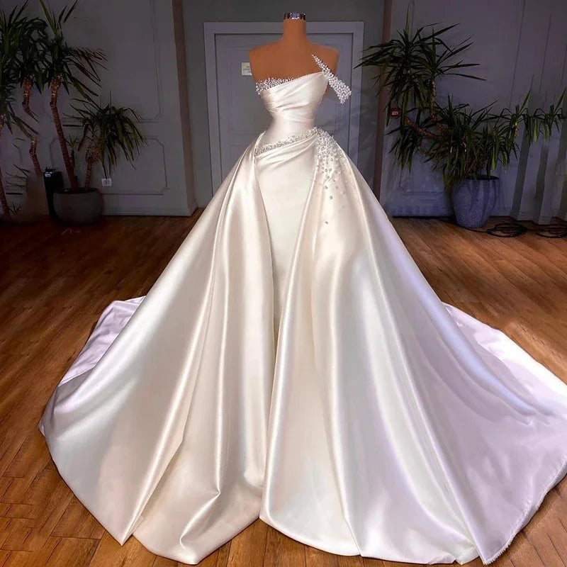 One Shoulder Satin Wedding Dress