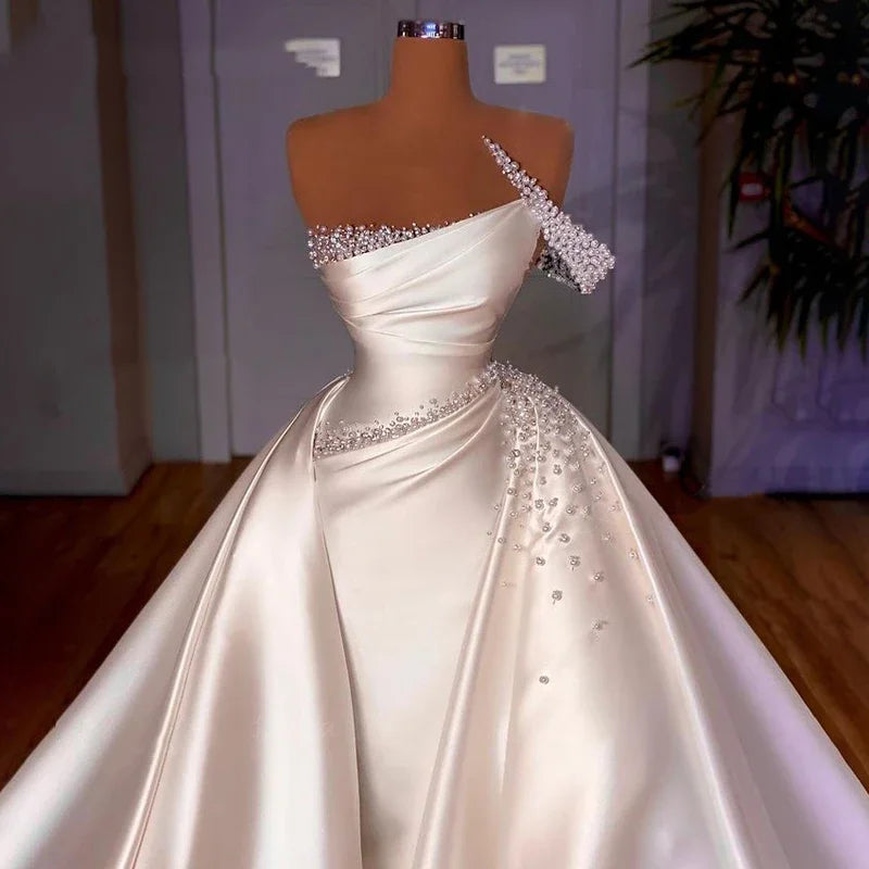 One Shoulder Satin Wedding Dress