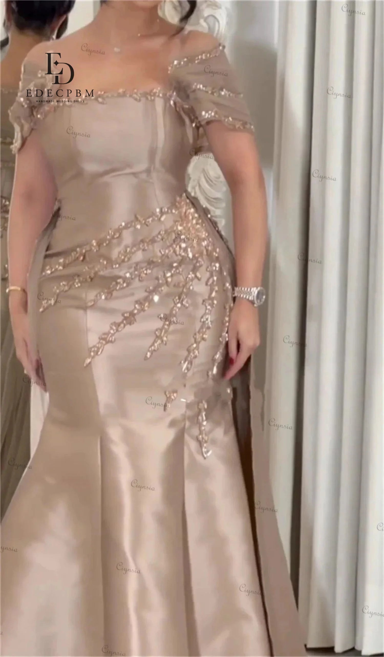 Champagne Satin Evening Dress