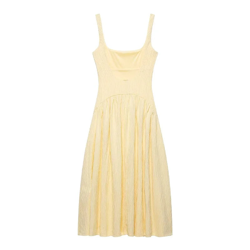 Pleated Strap Midi Summer Dress