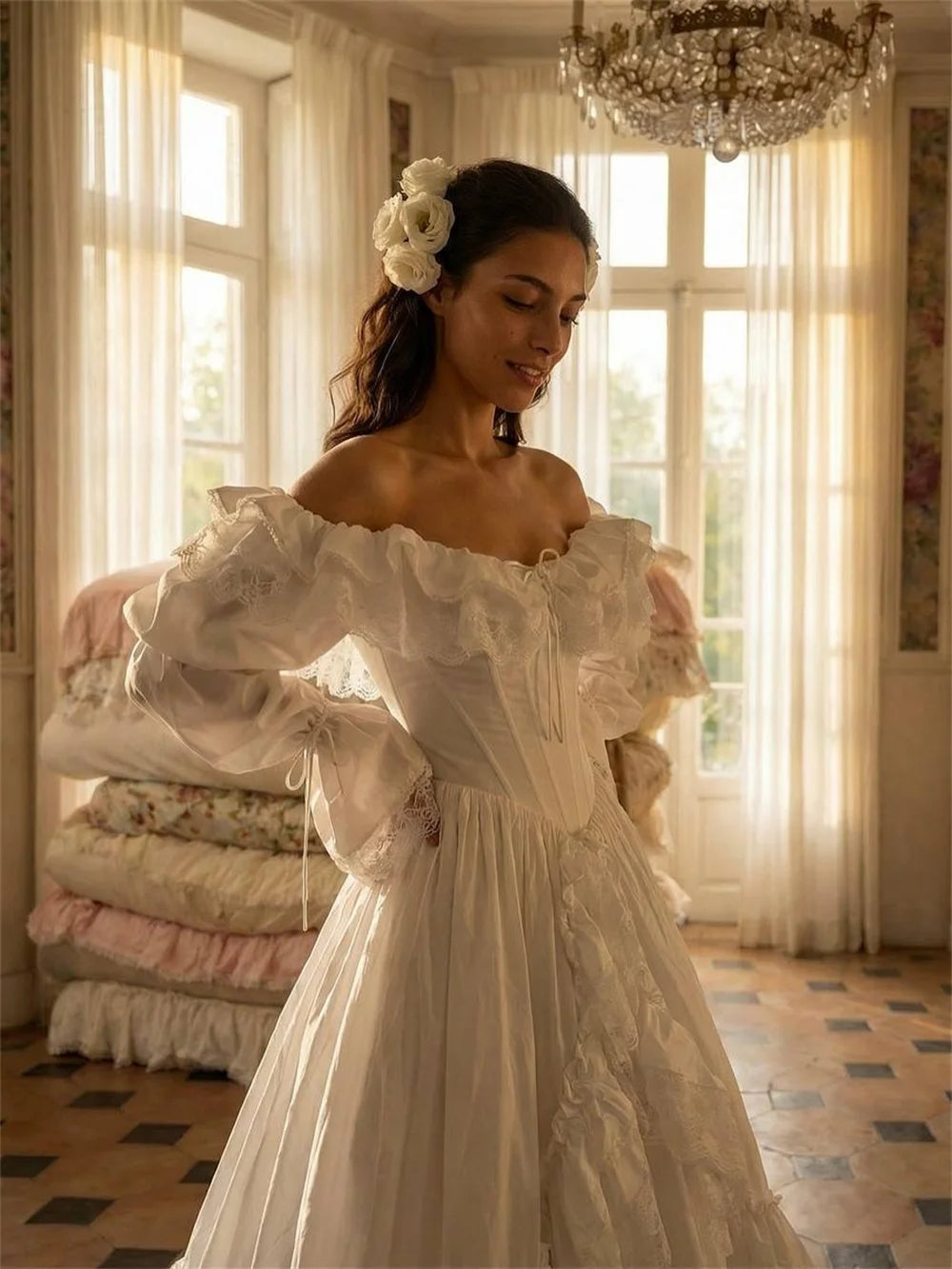 Off-Shoulder Satin Wedding Gown