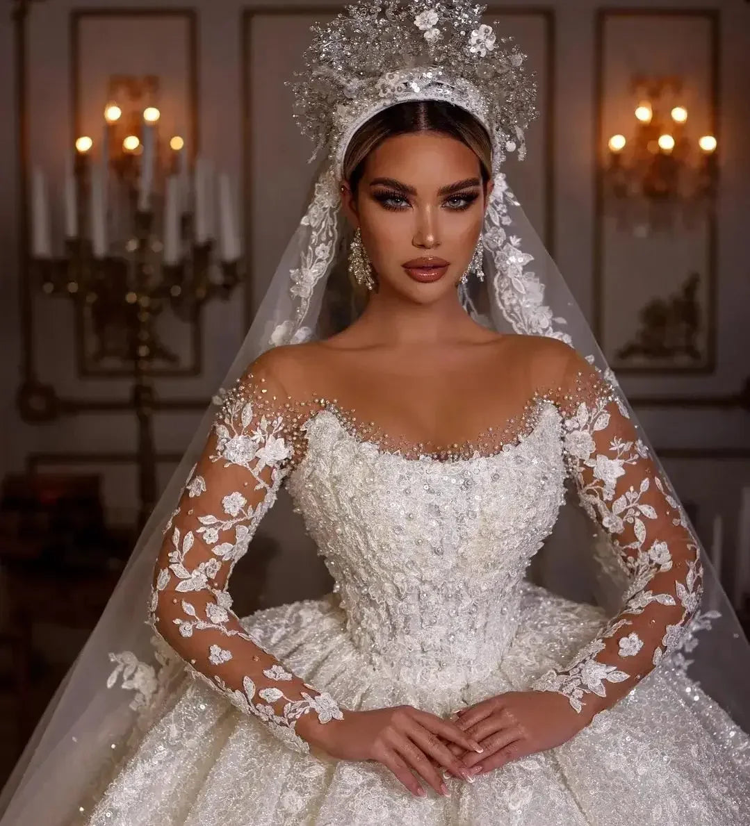 Luxury Sequin Long Sleeve Wedding Dress