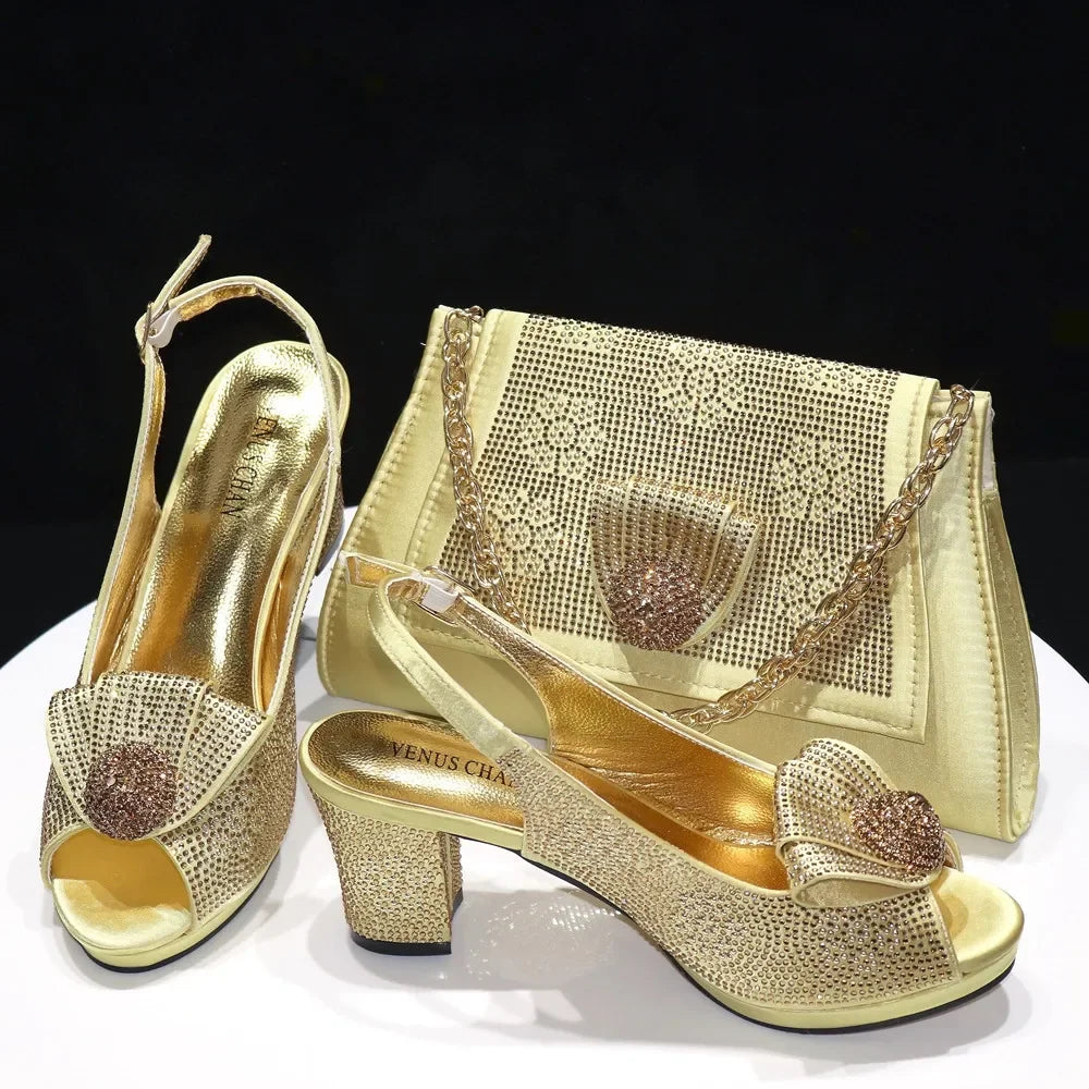 Women's Rhinestone Shoes Bag Set