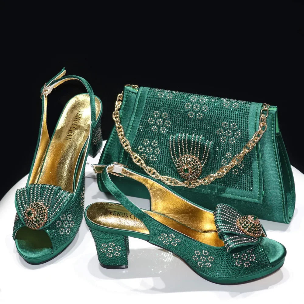 Women's Rhinestone Shoes Bag Set