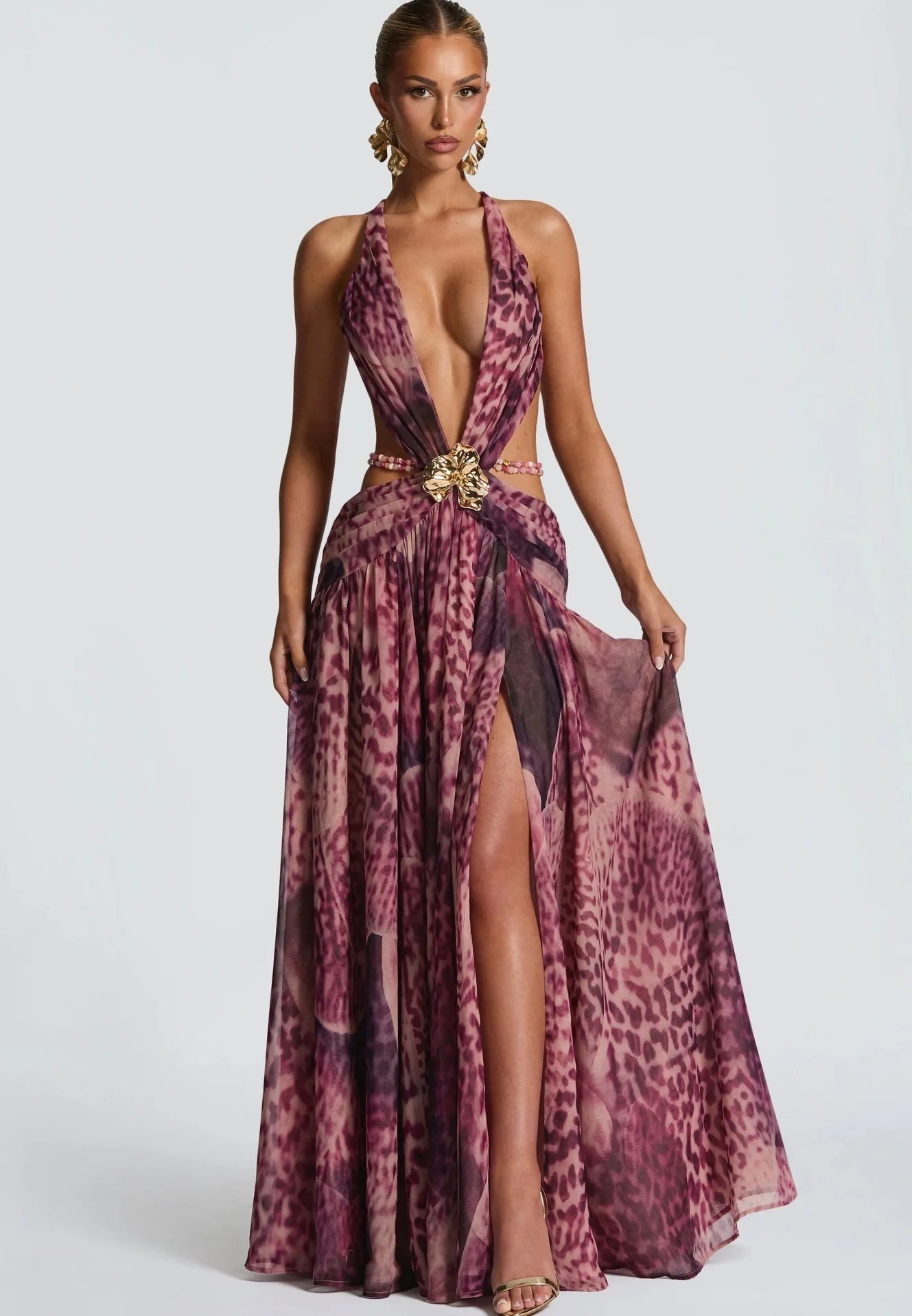 Leopard Halter Maxi Dress