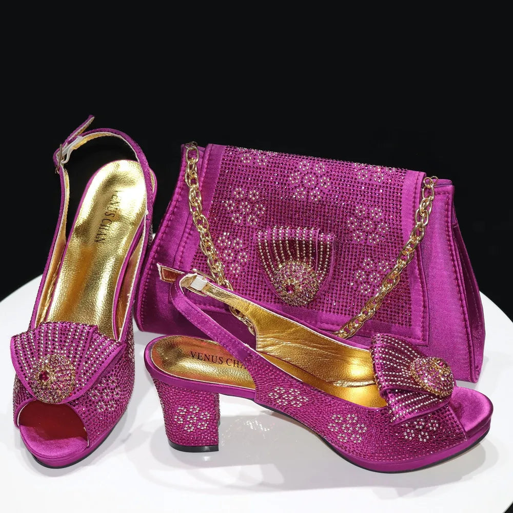 Women's Rhinestone Shoes Bag Set