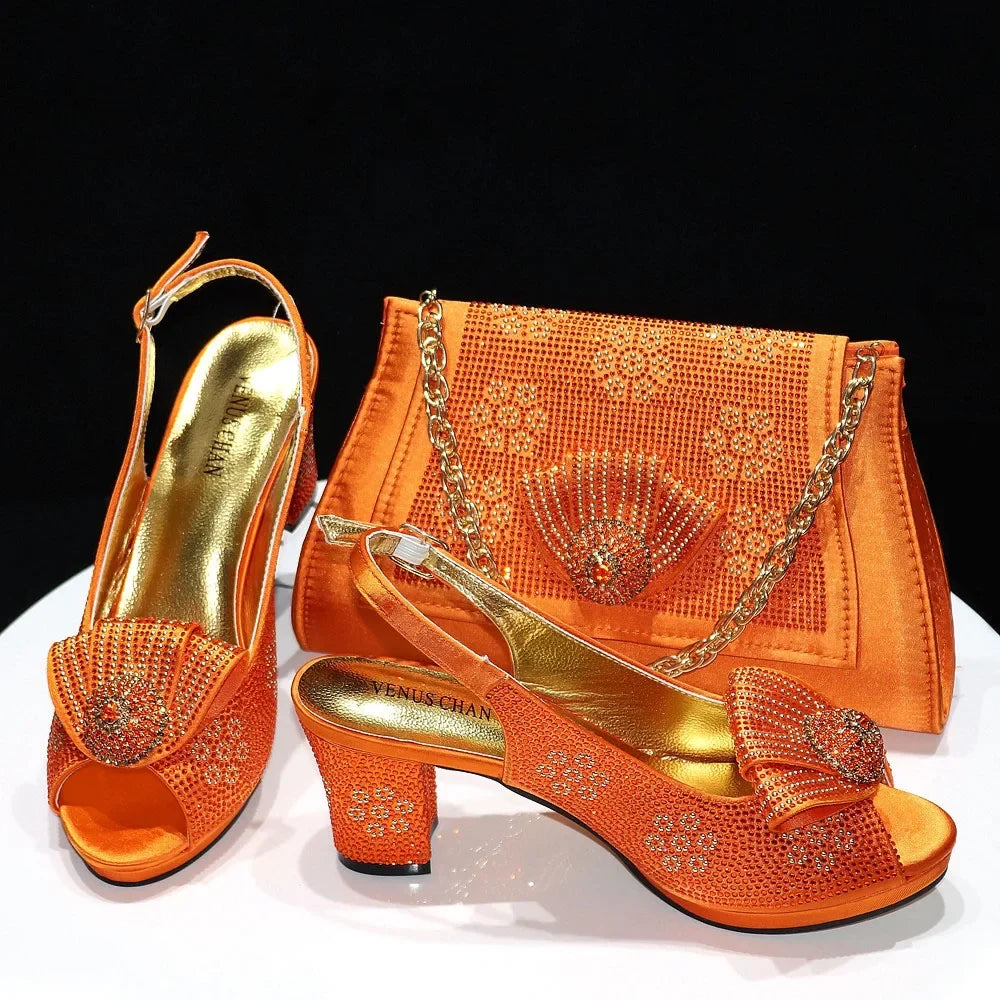 Women's Rhinestone Shoes Bag Set