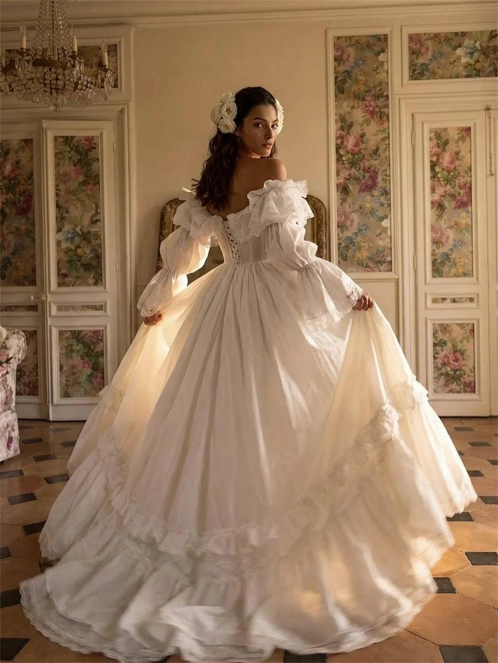 Off-Shoulder Satin Wedding Gown
