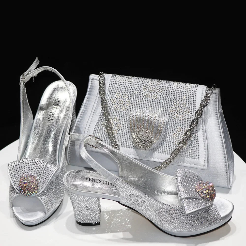 Women's Rhinestone Shoes Bag Set