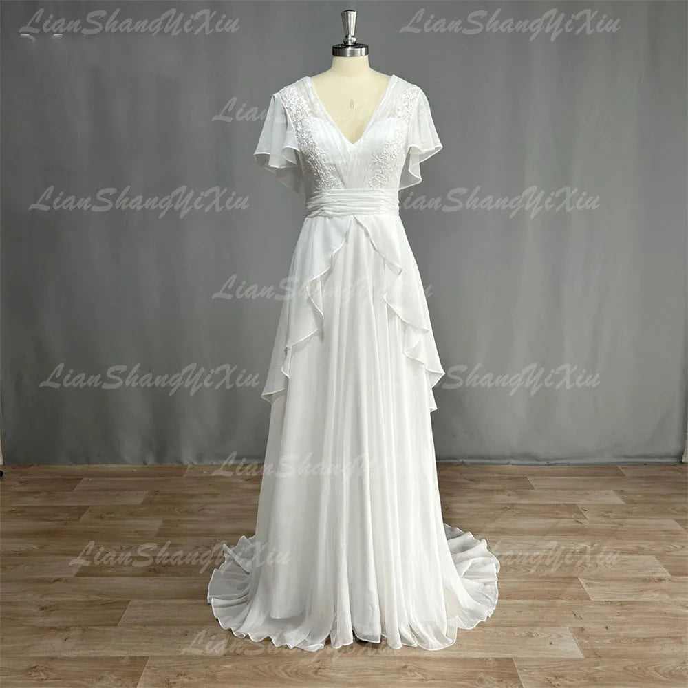 Boho Chiffon Backless Wedding Dress