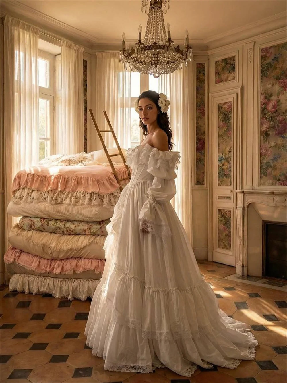 Off-Shoulder Satin Wedding Gown