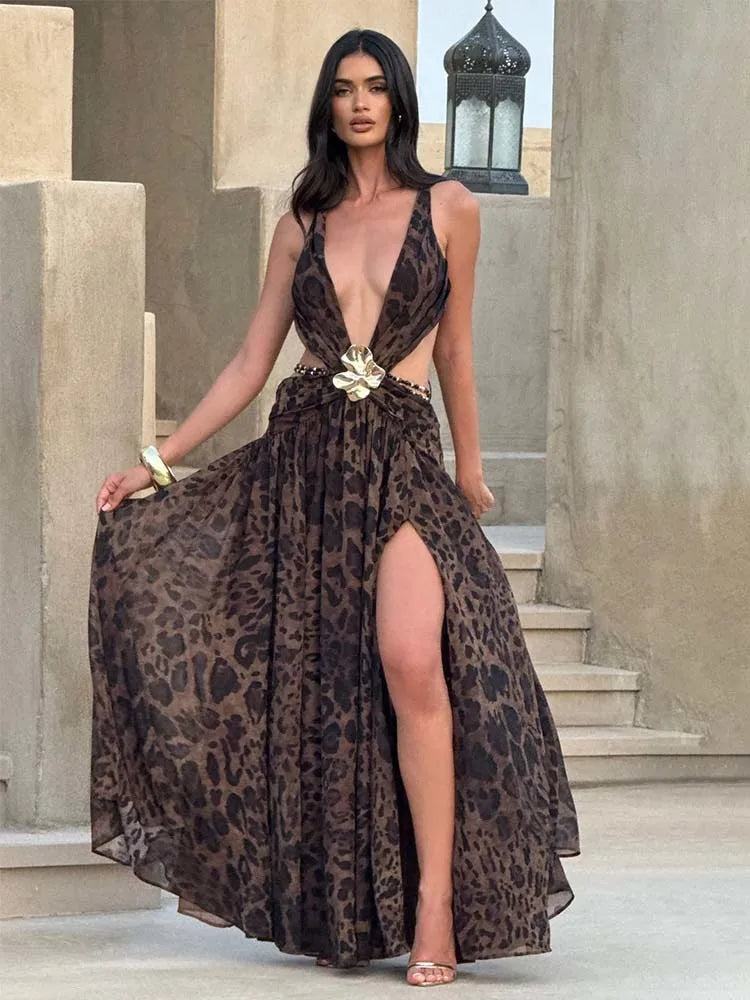 Leopard Halter Maxi Dress