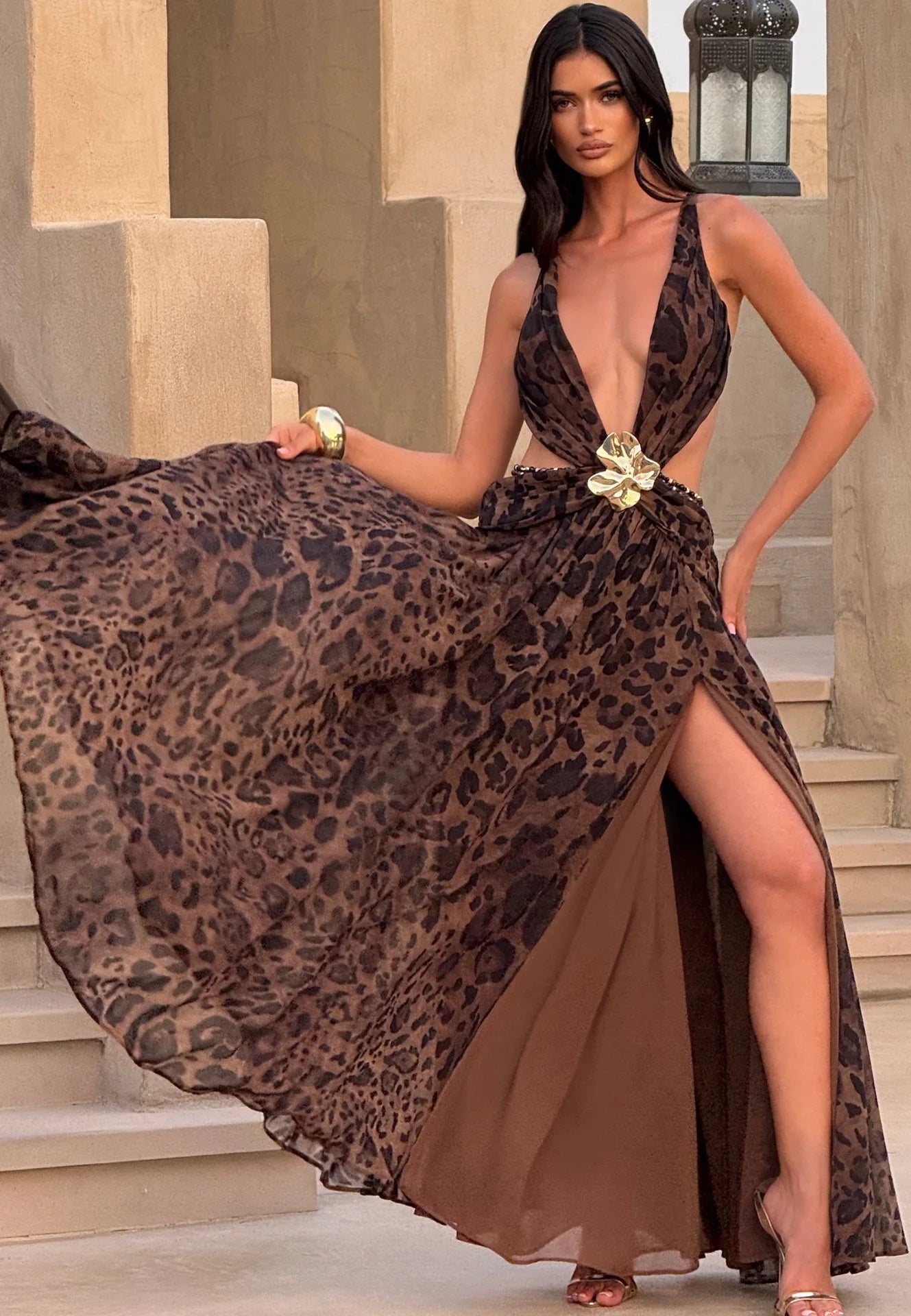 Leopard Halter Maxi Dress